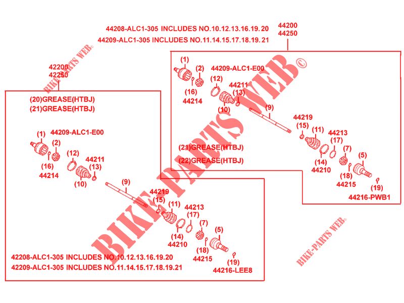 AANDRIJFAS (DETAIL) voor Kymco MXU 550I IRS 4X4 4T EURO 4
