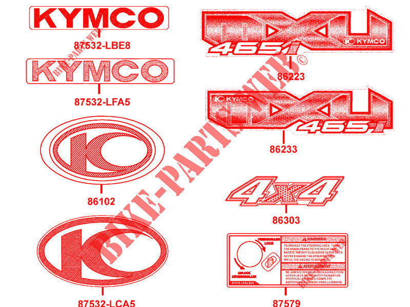 STICKERS voor Kymco MXU 465 4X4 INJECTION 4T EURO II